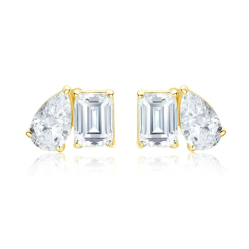 Silver Zethech Teardrop Pear Cut Moissanite Stud Earrings showcasing elegant, sparkling gemstone studs on a plain background.
