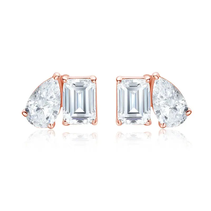 Silver Zethech Moissanite Stud Earrings with elegant teardrop pear cut design, showcasing sparkling gemstone details.