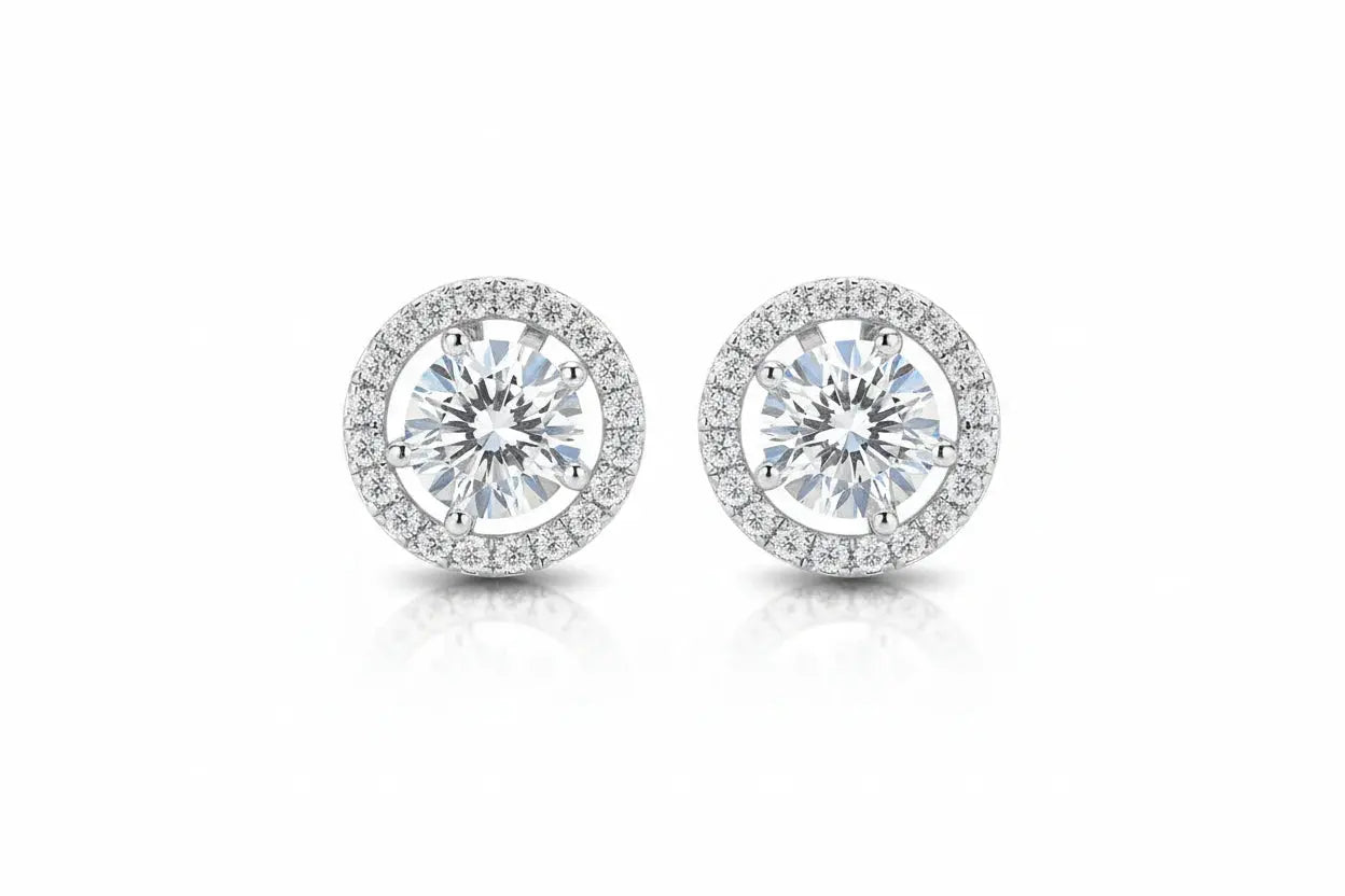 Zethech Halo Moissanite Stud Earrings with classic halo design