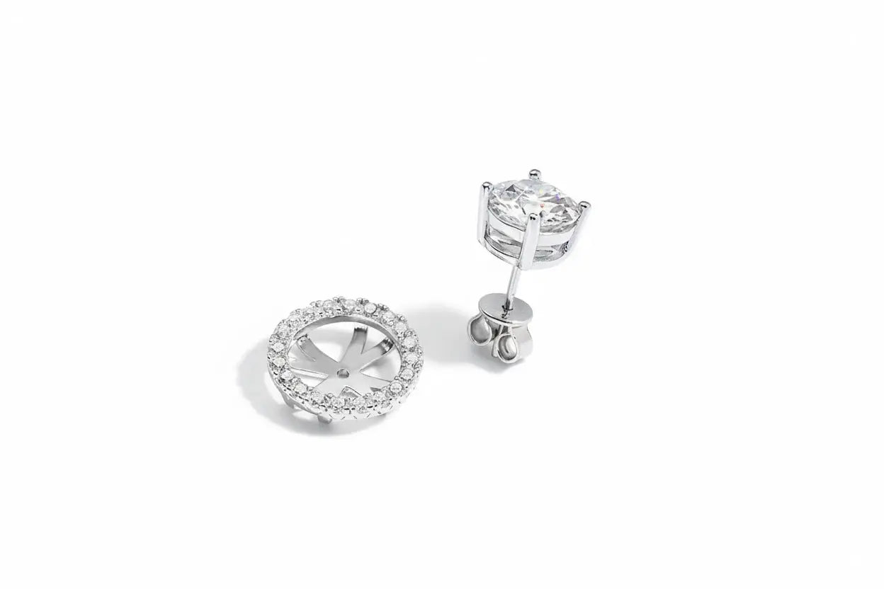Zethech Halo Stud Earrings with round moissanite stones