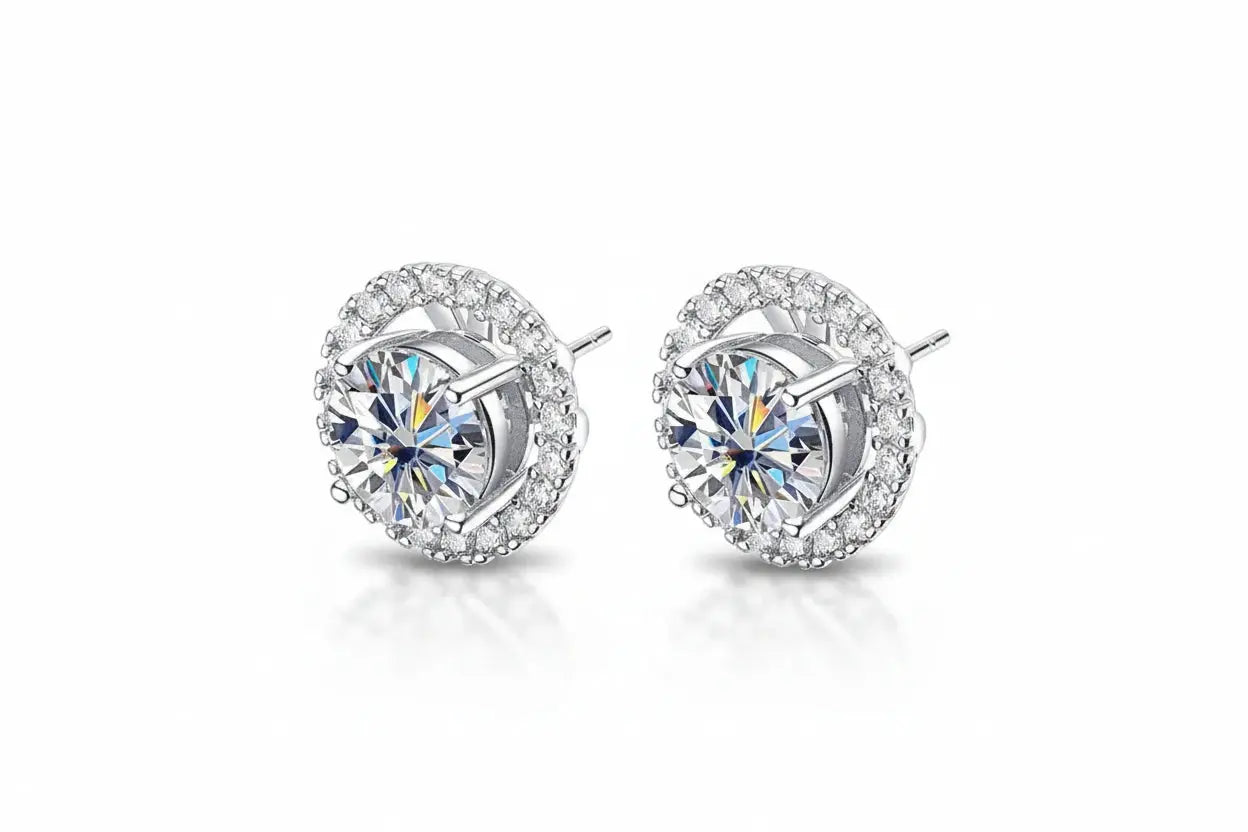 Zethech Halo Moissanite Stud Earrings with elegant sparkle