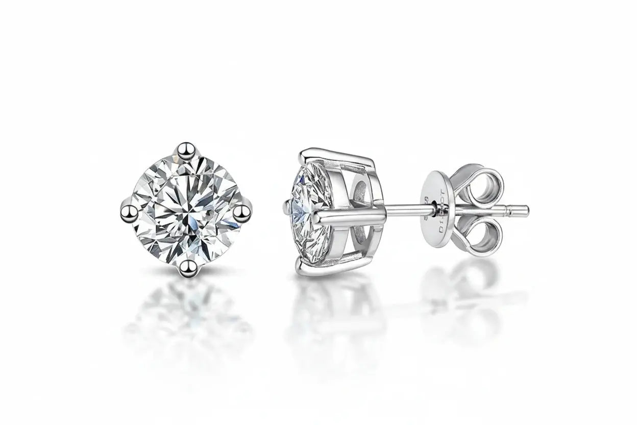 Zethech Halo Stud Earrings with full halo moissanite setting