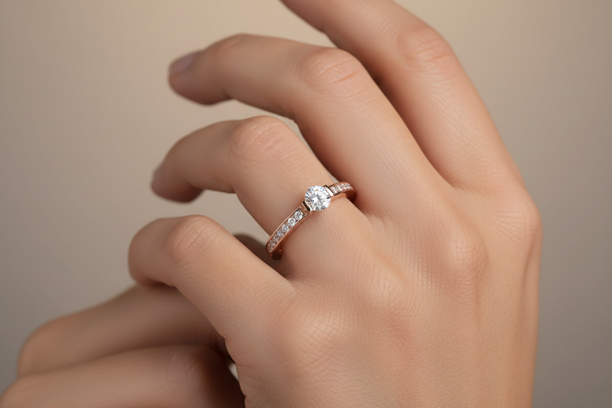 Zethech Promise Solitaire Necklace with 0.3ct moissanite, delicate design, size 6, featuring a sparkling solitaire pendant.