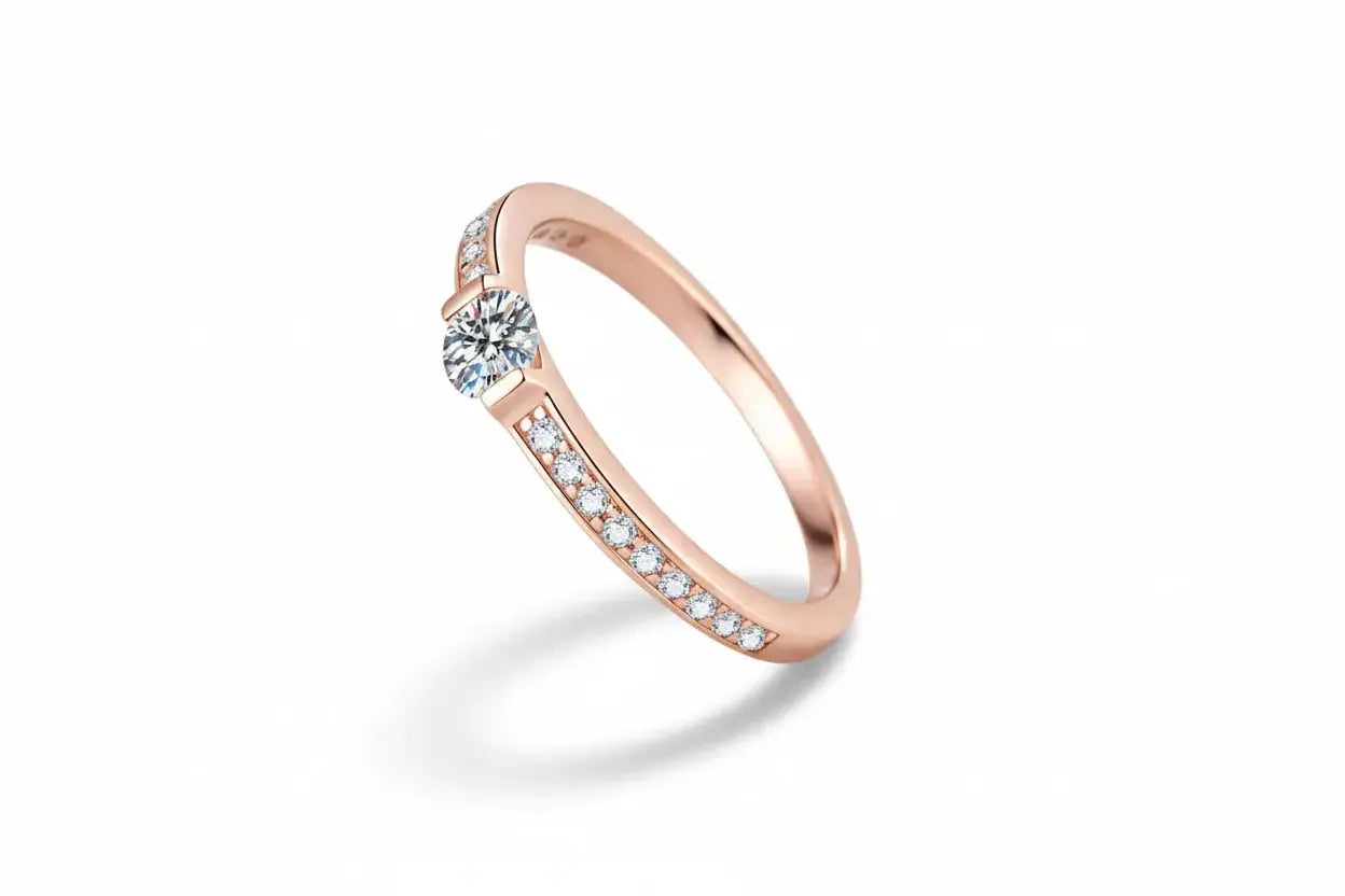 Zethech delicate promise 0.3CT moissanite ring in size 6, showcasing a fine, sparkling necklace design with a sleek band.