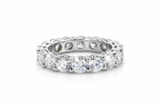 Zethech full eternity moissanite band ring with 3mm size stones, showcasing a sparkling continuous circle of brilliance.