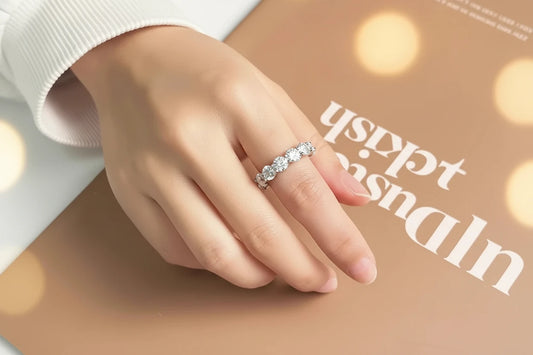 Zethech full eternity moissanite band ring with 3mm stones, showcasing a continuous circle of sparkling brilliance.