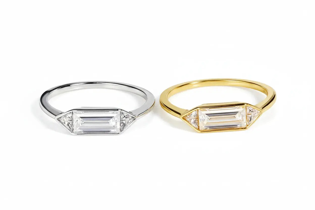Zethech Modern Trinity Moissanite Ring in rose gold finish