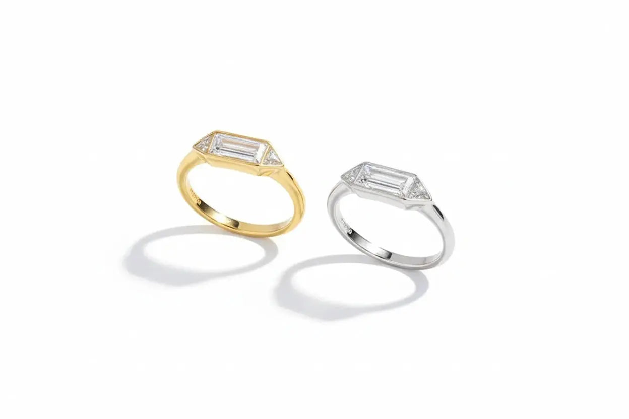 Zethech 3-Stone Moissanite Engagement Ring in rose gold finish