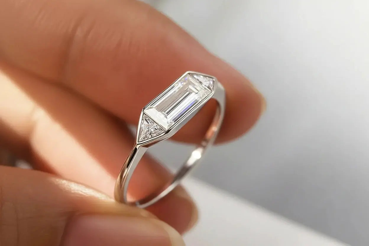 Zethech Three-Stone Moissanite Ring with sparkling stones