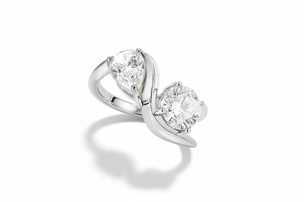 Zethech Round Pear Moissanite Ring with 18K gold plated finish