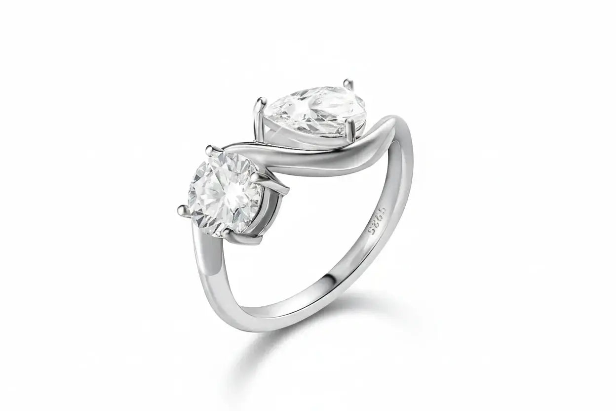 Zethech 2CTTW Round Pear Moissanite Ring in S925 silver
