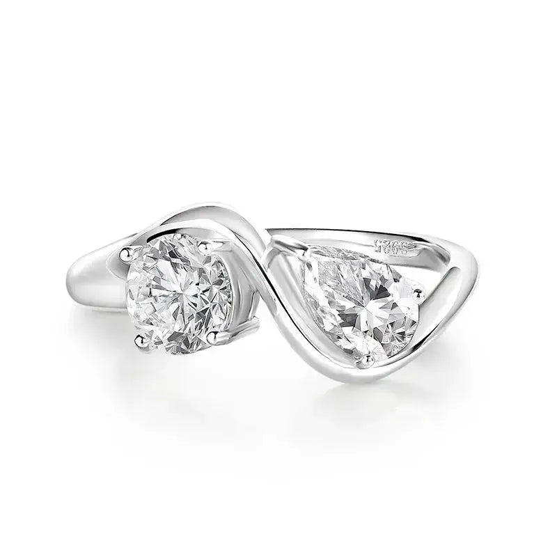 Zethech 2CTTW Round Pear Ring with mixed-cut stones