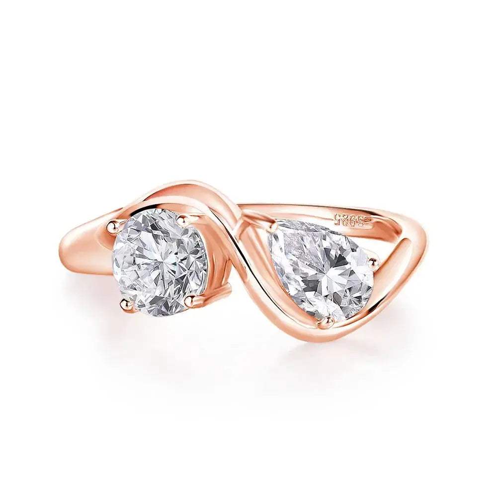 Zethech Round Pear Ring in sterling silver with gold plating