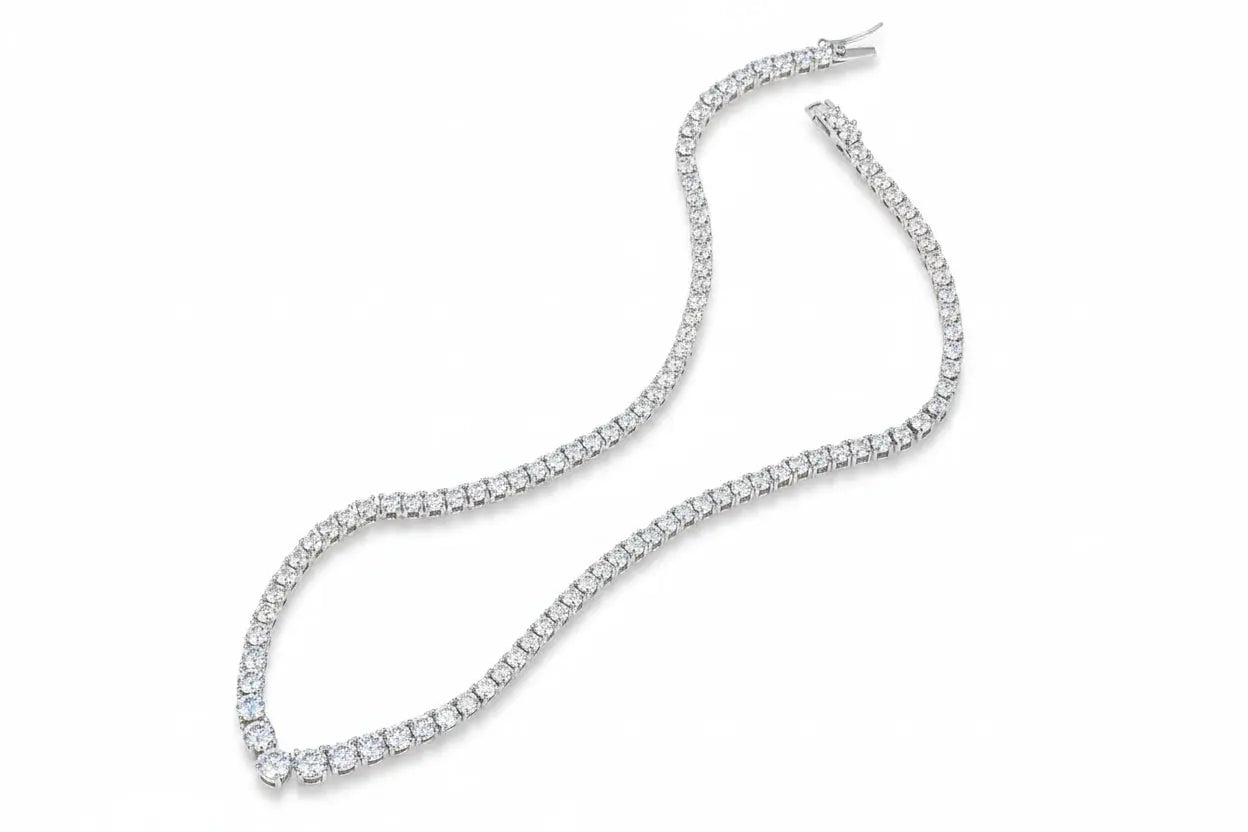 Zethech V-Shape Moissanite Tennis Necklace in rose gold-tone finish, front view