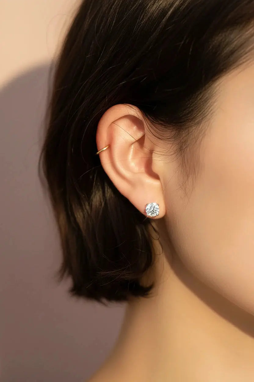 Zethech Pure Radiance Moissanite Stud Earrings in white gold, 5mm, VVS1 lab-grown diamond look, sterling silver, elegant jewelry for women and men.
