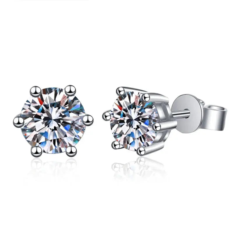 Zethech white gold moissanite stud earrings with 2ct round lab diamonds, sterling silver setting, D-VVS1 clarity, for women.