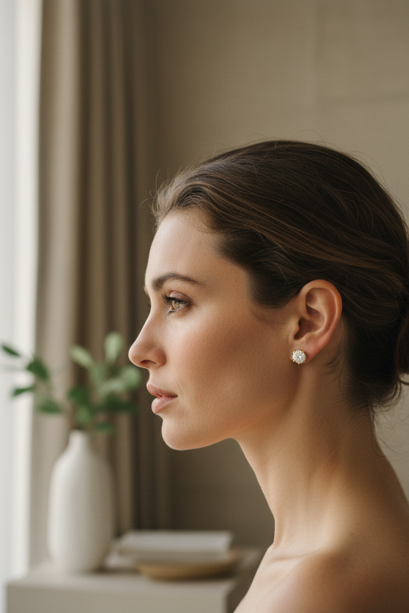 Zethech white gold plated sterling silver crown stud earrings with 2ct moissanite, round D-VVS1 lab diamond, for women.