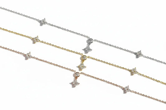 Zethech KNOBSPIN Moissanite necklace for women with four-leaf clover pendant, sterling silver and 18k gold, dainty daily jewelry