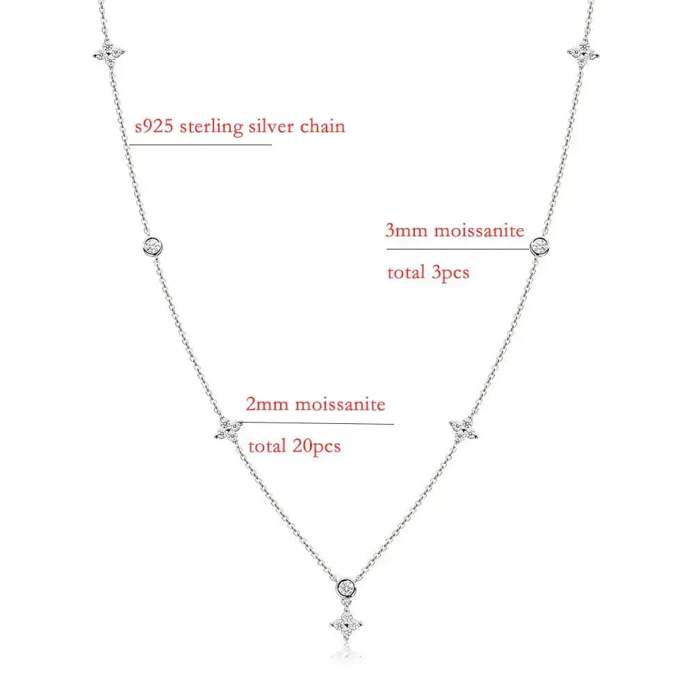 Zethech KNOBSPIN moissanite necklace for women with four-leaf clover pendant in white gold, sterling silver, 18k, dainty daily jewelry