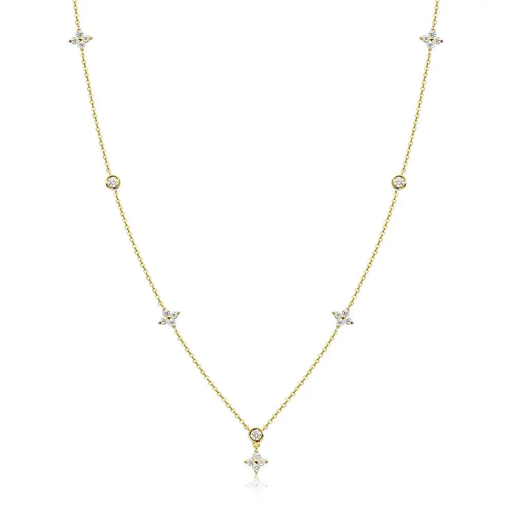 Zethech KNOBSPIN moissanite necklace for women with four-leaf clover pendant in white gold, sterling silver, 18k, dainty daily jewelry