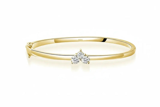 Zethech KNOBSPIN Moissanite bangle bracelet in yellow gold color, 17-18cm, solid S925 silver, GRA certified elegant jewelry for women.